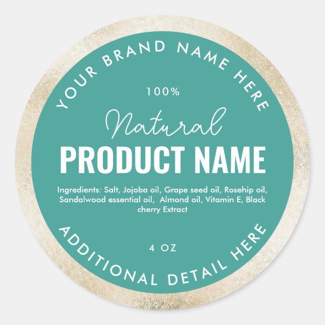 Faux Beige Foil Product Round Label (Front)