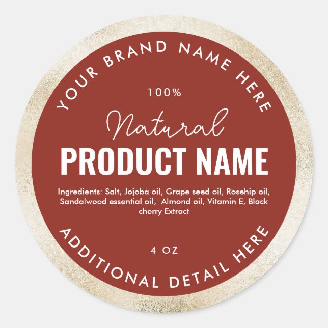 Faux Beige Foil Product Round Label (Front)