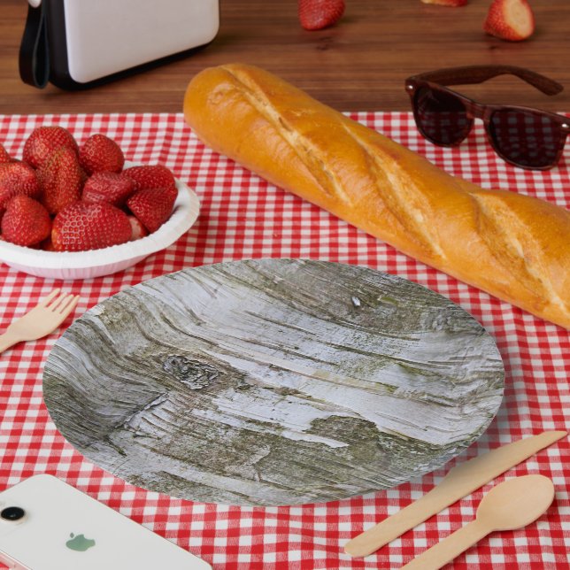 Faux Birch Tree Bark Texture Look Pattern Paper Plate (Picnic)