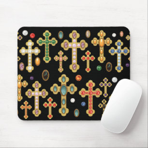 Faux Birthstone Crosses and Loose Gems on Black Mouse Mat
