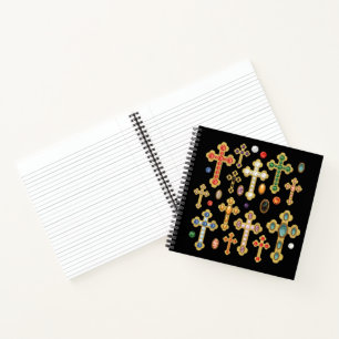 Faux Birthstone Crosses and Loose Gems on Black Notebook