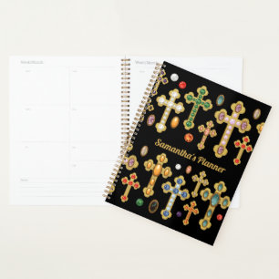 Faux Birthstone Crosses and Loose Gems on Black Planner