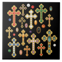 Faux Birthstone Crosses and Loose Gems on Black