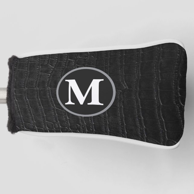 Faux Black Alligator Crocodile Leather Monogram Golf Head Cover (Front)
