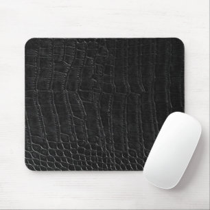 Faux Black Alligator Crocodile Leather Print Mouse Mat