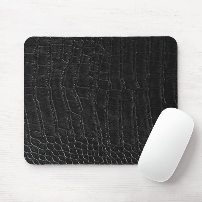 Faux Black Alligator Crocodile Leather Print Mouse Mat (With Mouse)