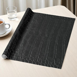 Faux Black Alligator Crocodile Leather Print Wrapping Paper