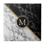 Faux Black and White Marble Personalised Tile<br><div class="desc">Personalised Black and White Marble Stones - Add Your Letter / Logo / Number / Year / more - with Customisation tool !</div>