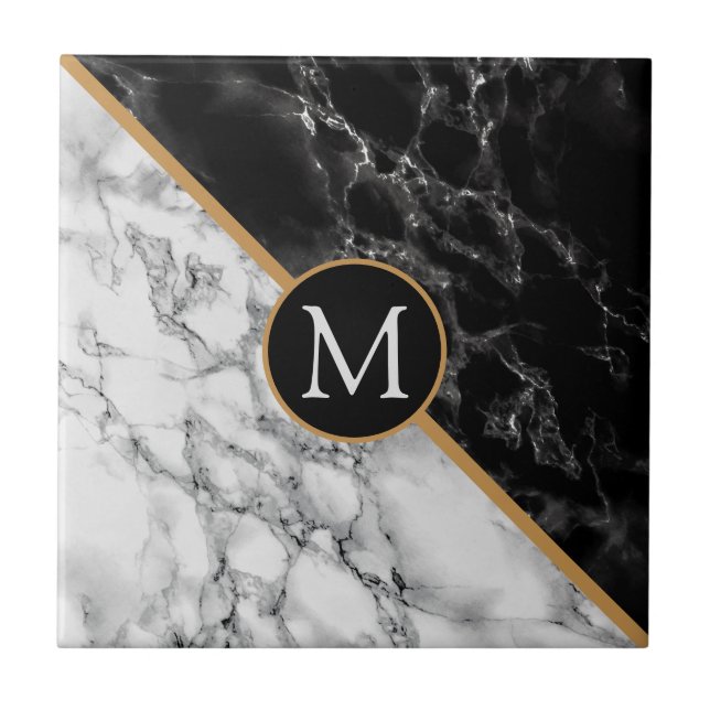 Faux Black and White Marble Personalised Tile (Front)
