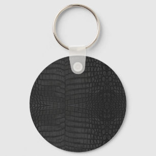Faux Black Crocodile Leather Print Key Ring