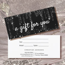 faux black glitter drips gift certificate card