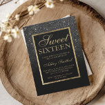 Faux black glitter gold elegant chic Sweet 16 Invitation<br><div class="desc">A modern,  pretty chic and elegant faux black glitter shower ombre with black colour block Sweet 16 birthday party invitation with gold ombre pattern. Perfect for a princess Sweet sixteen,  perfect  for her,  the fashionista who loves modern pattern and glam</div>