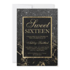 Faux black glitter gold elegant marble Sweet 16