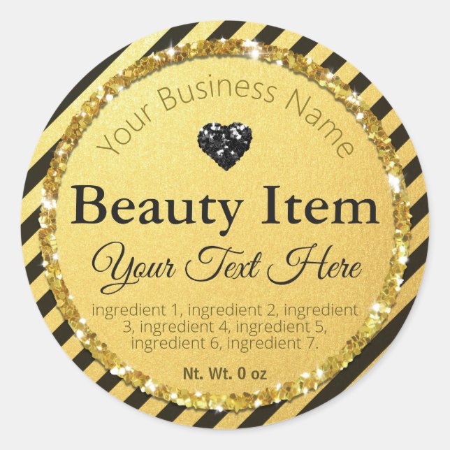 Faux Black Gold Glitter Handmade Beauty Skin Care Classic Round Sticker (Front)