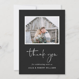 Faux Black Kraft Rustic Wedding 2 Photo  Thank You Card