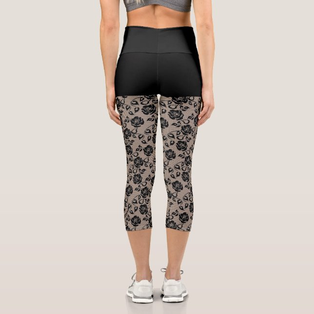 Faux Black Lace Fishnet and Short Funny Leggings (Back)