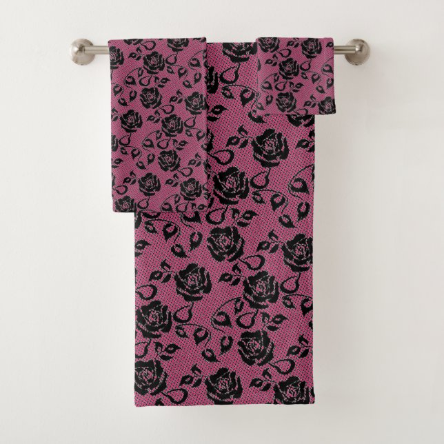 Faux Black Lace Fishnet Bath Towels - Choose Colou (Insitu)