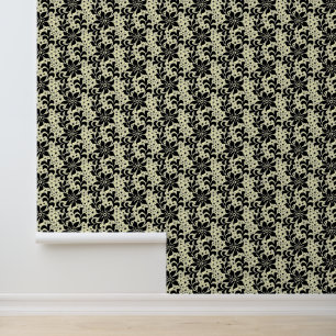 Faux Black Lace Fishnet Flowers Custom Colour Wallpaper