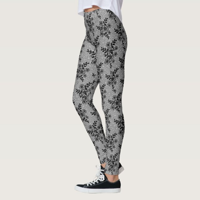 Faux Black Lace Fishnet Leggings Elegant Design (Left)