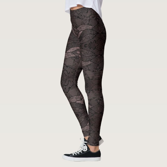 Faux Black Lace Fishnet Leggings Unique (Left)
