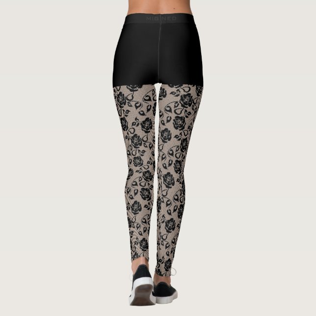 Faux Black Lace Fishnet Leggings with Rose (Back)