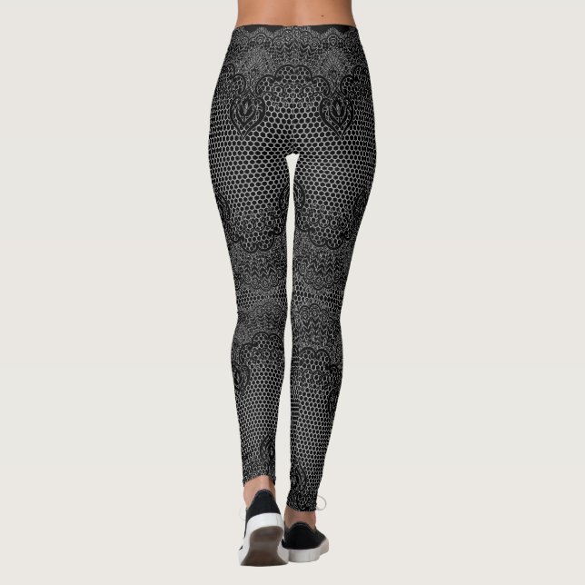 Faux Black Lace Fishnet Leggings - Your Colours (Back)