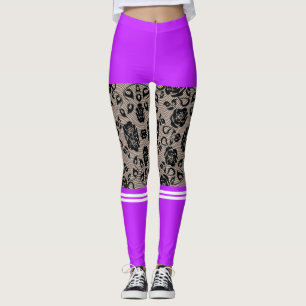 Faux Black Lace Fishnet Purple Short Sock Leggings