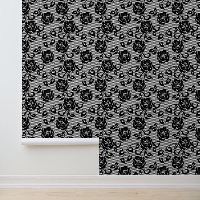 Faux Black Lace Fishnet Rose Custom Colour Wallpaper (Application)