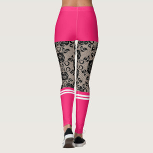 Faux Black Lace Fishnet with Pink Short and Socks  Leggings