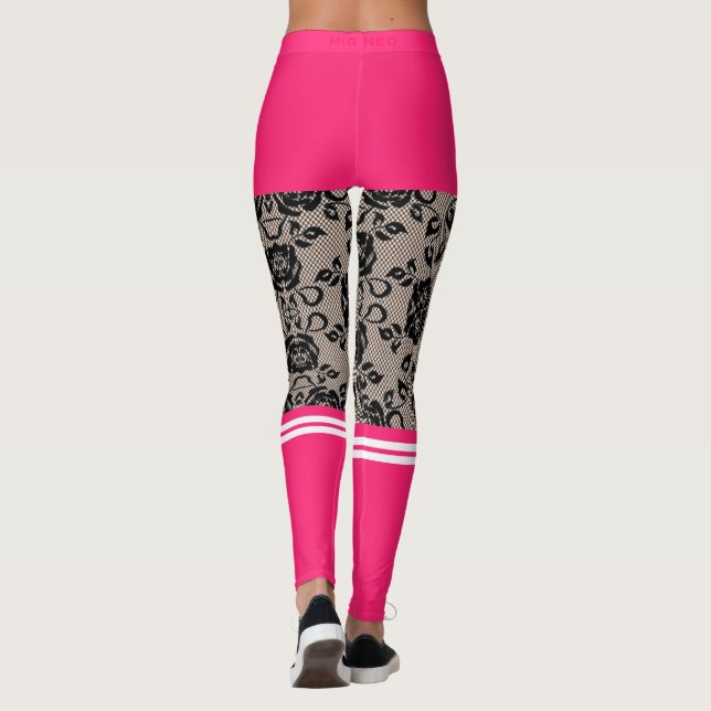 Faux Black Lace Fishnet with Pink Short and Socks  Leggings (Back)