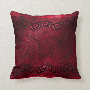 Faux Black Lace on Red Cushion