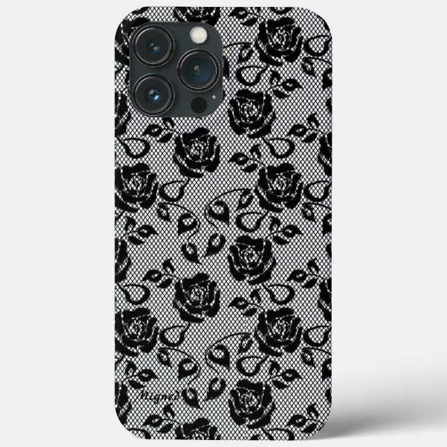 Faux Black Lace Rose Fishnet Case-Mate iPhone Case (Back)