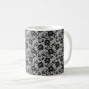 Faux Black Lace Rose Fishnet Coffee Mug
