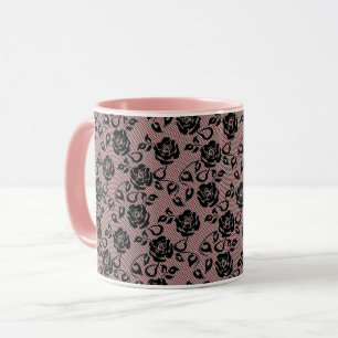 Faux Black Lace Rose Fishnet Coffee Mug Gift