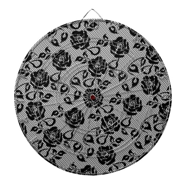 Faux Black Lace Rose Fishnet Dart Board (Front)