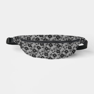 Faux Black Lace Rose Fishnet Fanny Pack