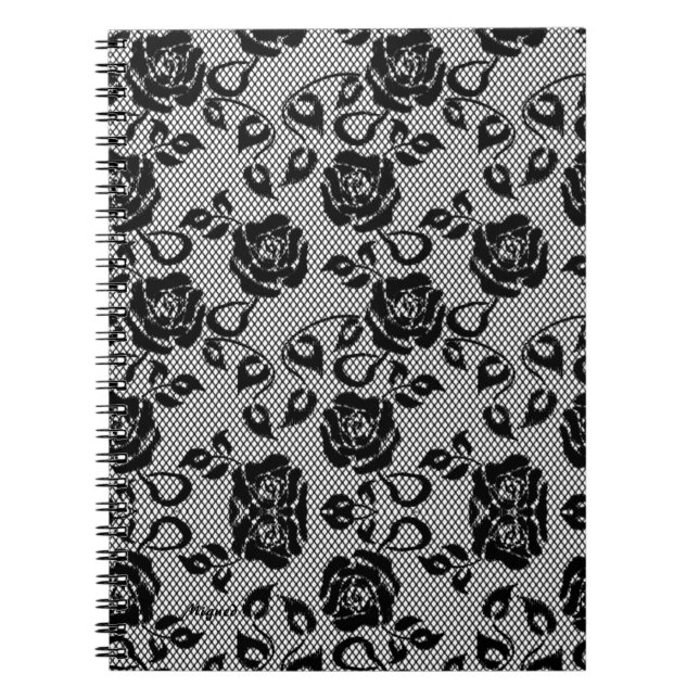 Faux Black Lace Rose Fishnet Notebook (Front)