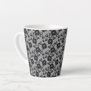 Faux Black Lace Roses Fishnet Latte Mug