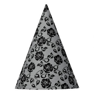 Faux Black Lace Roses Fishnet Party Hat