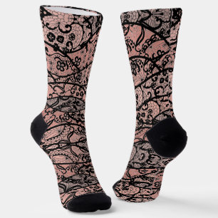 Faux Black Lace Socks Fishnet Floral