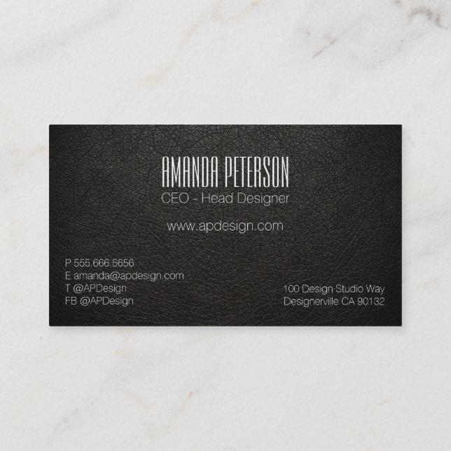 Faux Black Leather Designer Business Cards (Back)