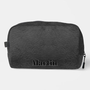 Faux Black Leather Dopp Kit with Embossed Text