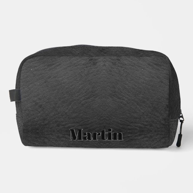Faux Black Leather Dopp Kit with Embossed Text (Front)