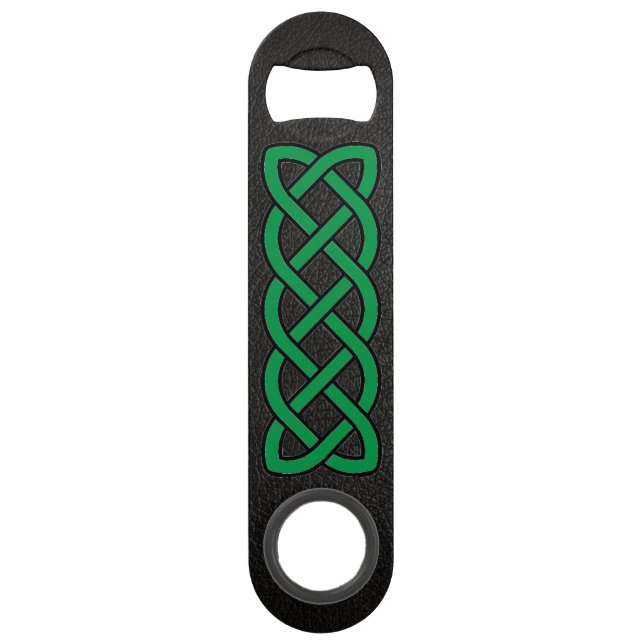 Faux Black Leather Green Celtic Knot Custom Text (Front)