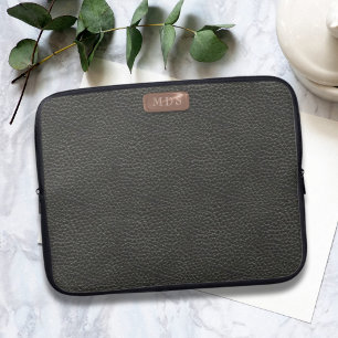 Faux Black Leather Look Monogram Laptop Sleeve