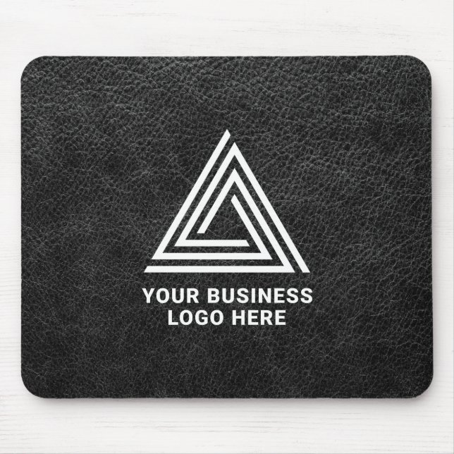 Faux Black Leather Modern Business Logo Mouse Mat (Front)