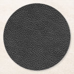 Faux Black Leather Round Paper Coaster<br><div class="desc">Faux Black Leather</div>