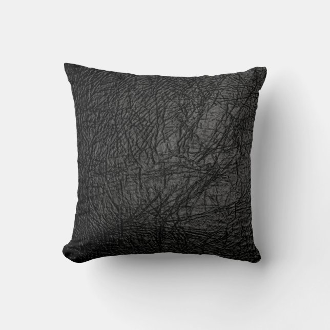 Faux Black Leather Texture Design Cushion (Front)