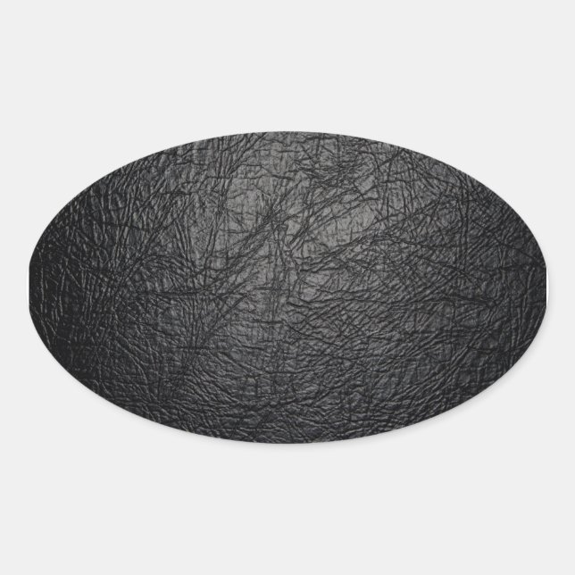 Faux Black Leather Texture Oval Sticker (Front)