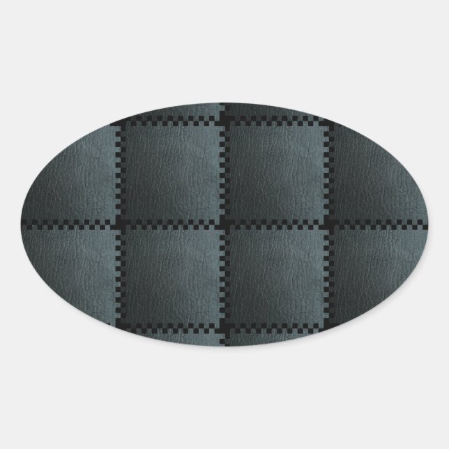 Faux Black Leather Texture Oval Sticker (Front)